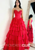 Harriet | Strapless Sweetheart Ruffle Red Prom Dress - Red - PROMDRESS Club