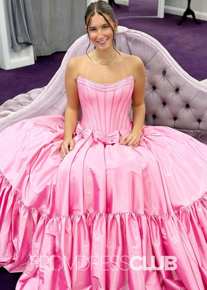 Hazel | A Line Bow Knots Long Prom Dress Light Blue - Price #price_variant_lowest# - Pink - PromDressClub