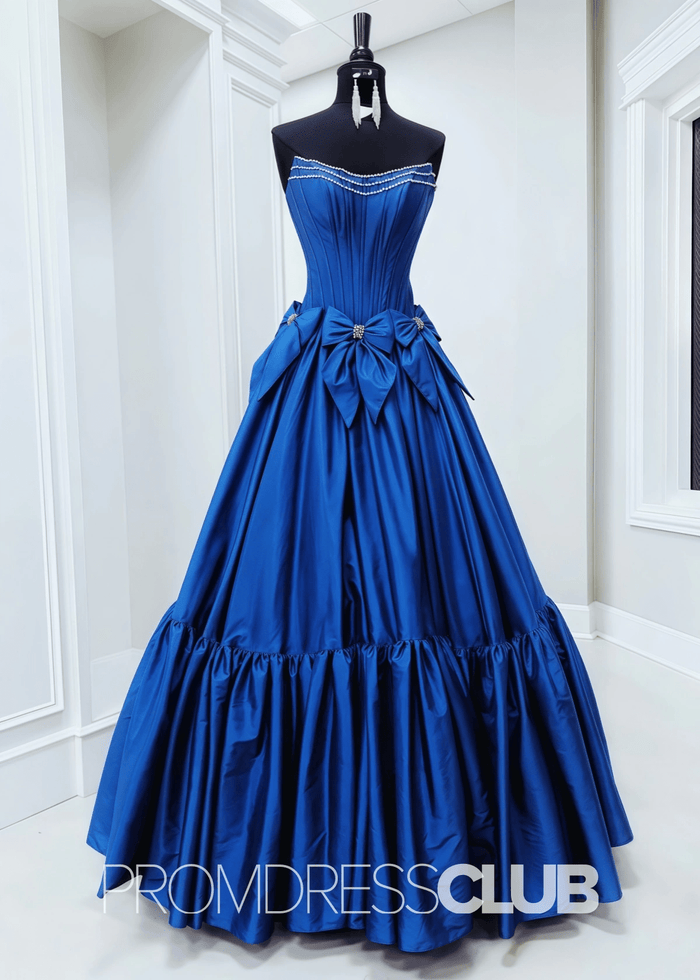 Hazel | A Line Bow Knots Long Prom Dress Light Blue - Price #price_variant_lowest# - Royal Blue - PromDressClub