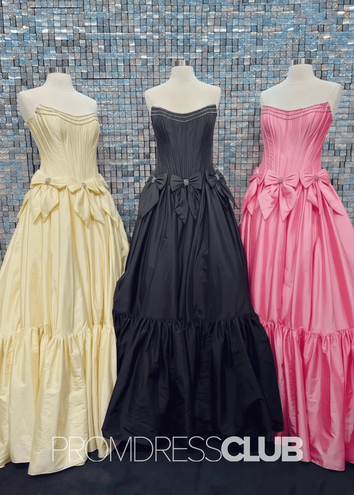 Hazel | A Line Bow Knots Long Prom Dress Light Blue - Yellow - PromDressClub