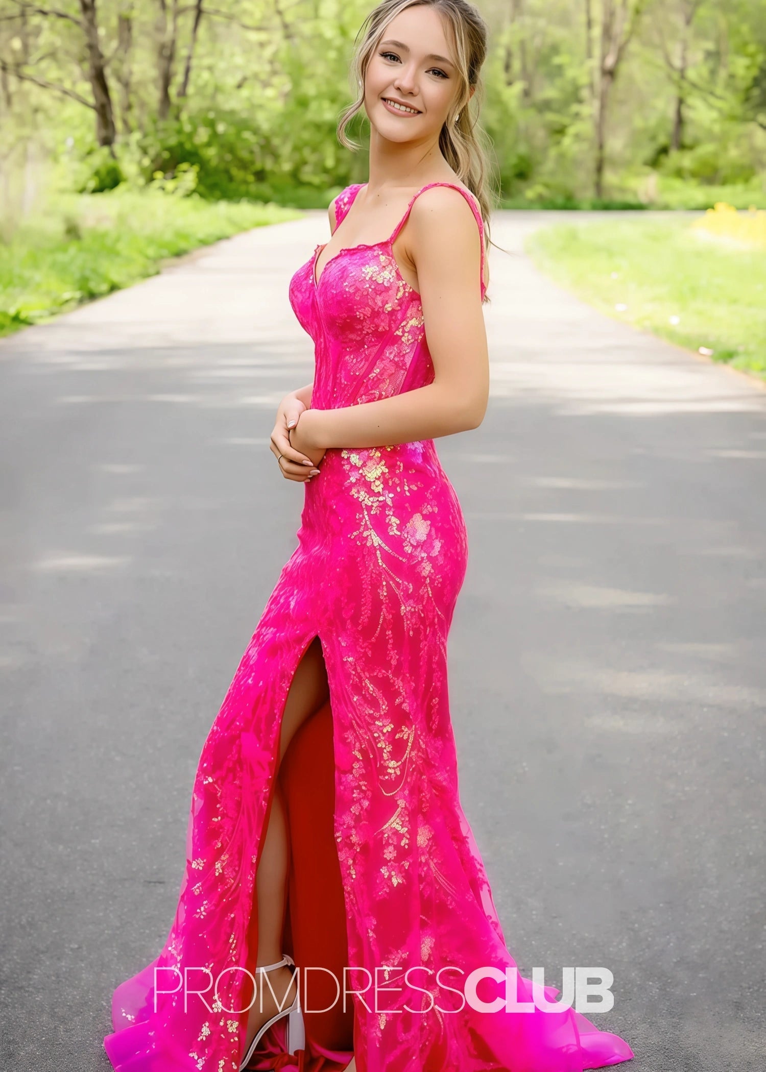 Hazel |Long Black Prom Dresses Near Me With Sequins Mermaid Off the Shoulder Split - Fuchsia - US0 - PromDressClub