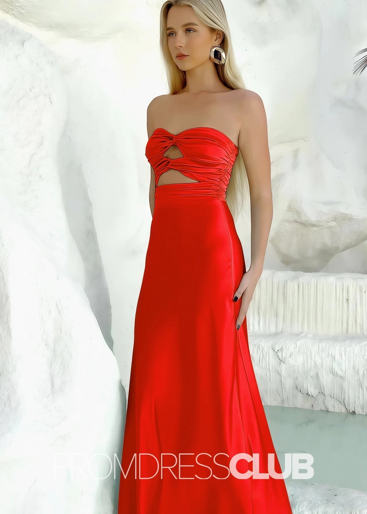 Hedda | Aqua Blue Sleeveless Floor - Length Long Prom Dresses - Red - PROMDRESS Club