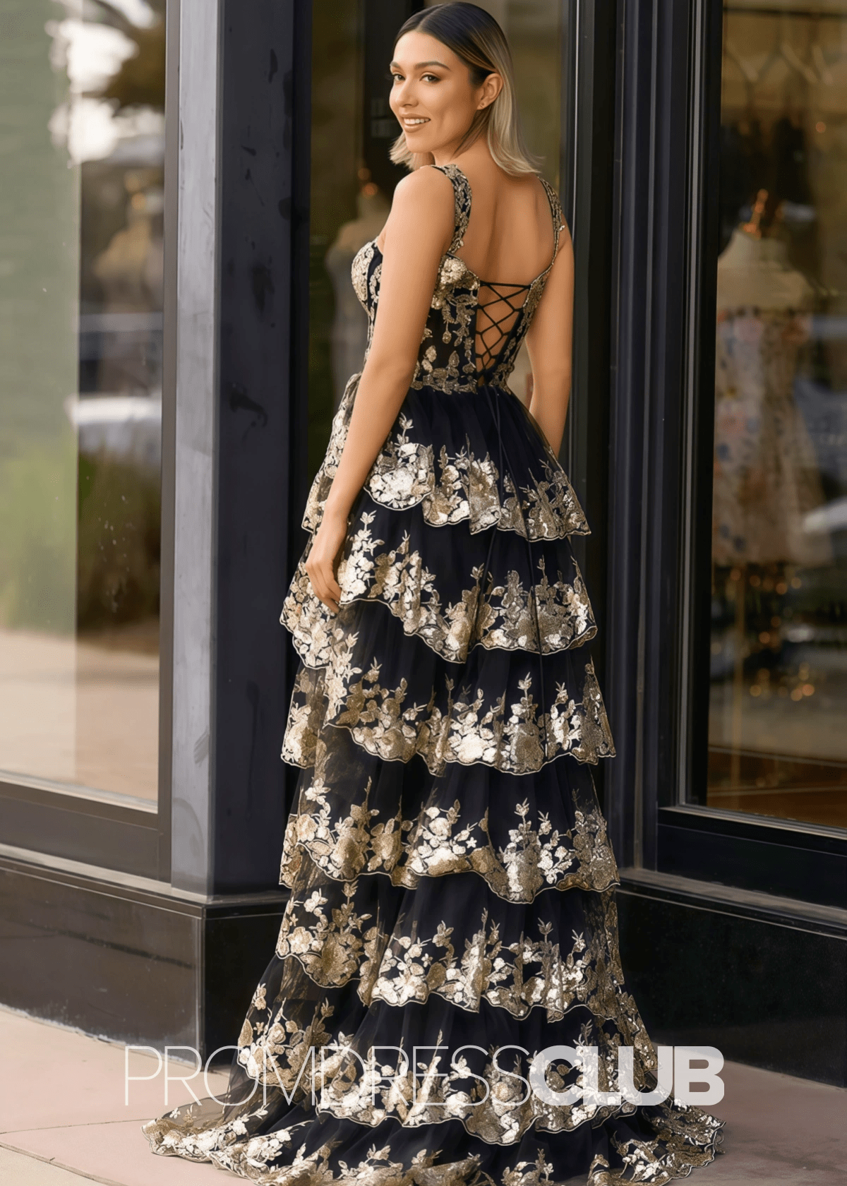 Hedda | Long Black and Gold Sequin Prom Dress A Line Off the Shoulder with Slit - Price #price_variant_lowest# - Black - PromDressClub