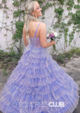 Hedda |Long Lilac Prom Dresses Near Me With Sparkly Princess Spaghetti Straps Tulle Tiered - Lilac - US0 - PromDressClub