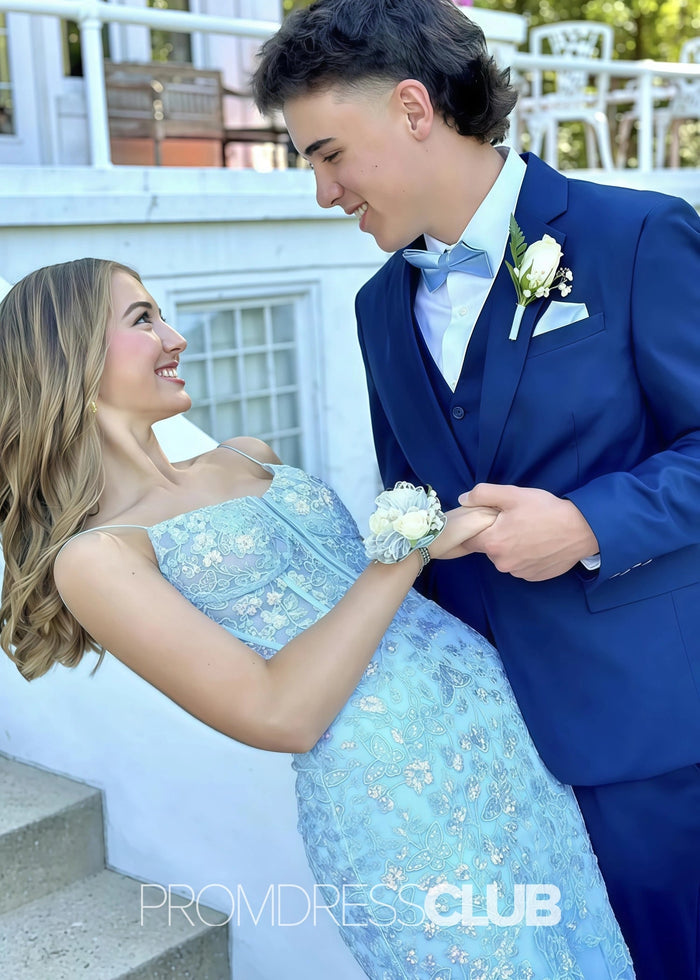 Hedy |Long Blue Prom Dresses Near Me With Spaghetti Straps Mermaid Sequins Applique - Price #price_variant_lowest# - Blue - PromDressClub