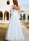 Hilary | A Line Sweetheart Backless White Organza Wedding Dress Train with Off the Shoulder - White - PROMDRESS Club