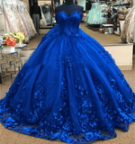 Linda |Hot Sweetheart Royal Blue Quince Dress Beaded Flowers with Bow - Royal Blue - US0 - PromDressClub