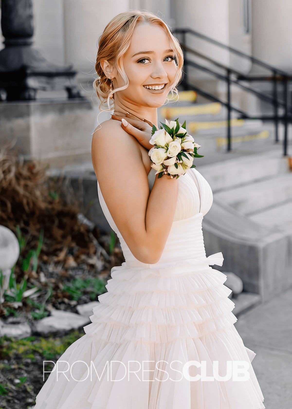 Ingrid | Tiered Pleats Ruffles Spaghetti Straps Red Tulle Prom Dress - White - PROMDRESS Club