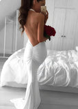 Irene | Dazzling Allure Mermaid Halter Neck Backless White Wedding Dress - White - PROMDRESS Club