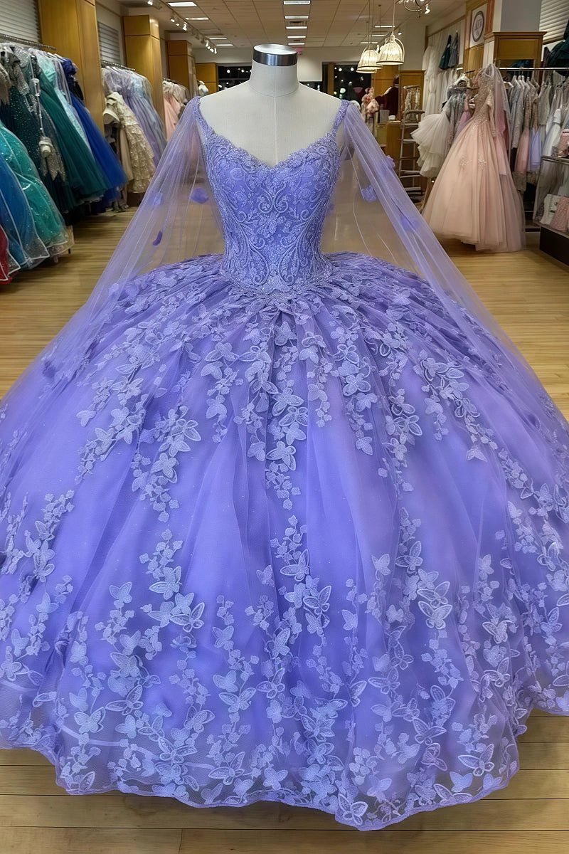 Iris | Gorgeous Light Purple Quinceanera Dress with Corset and Lace Design - Light Purple - PromDressClub