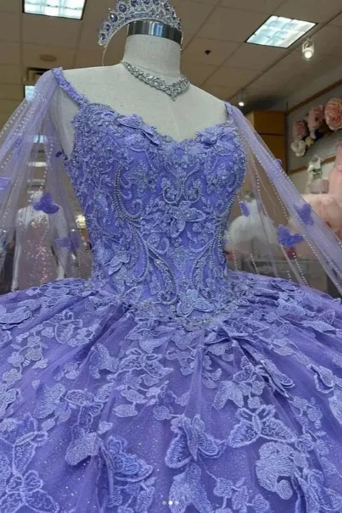 Iris | Gorgeous Light Purple Quinceanera Dress with Corset and Lace Design - Light Purple - PromDressClub