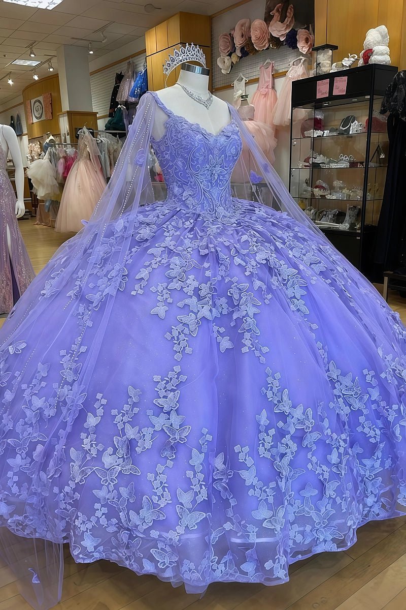 Iris | Gorgeous Light Purple Quinceanera Dress with Corset and Lace Design - Light Purple - PromDressClub