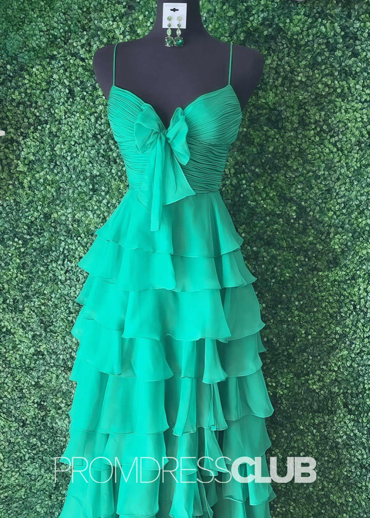 Iris | Tiered Ruffles Sweetheart Hot Pink Chiffon Prom Dress - Green - PROMDRESS Club