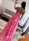 Iris | Tiered Ruffles Sweetheart Hot Pink Chiffon Prom Dress - Hot Pink - PROMDRESS Club