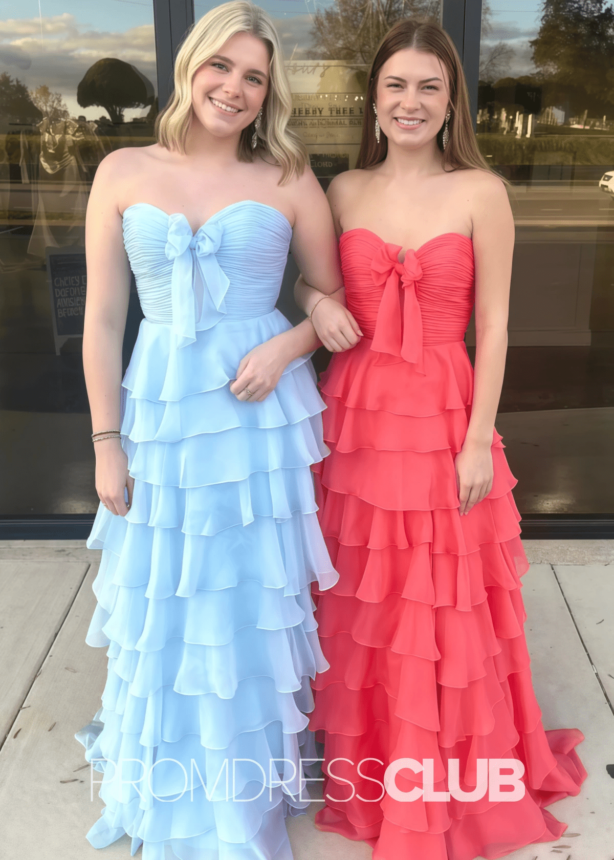 Iris | Tiered Ruffles Sweetheart Hot Pink Chiffon Prom Dress - Light Blue - PROMDRESS Club