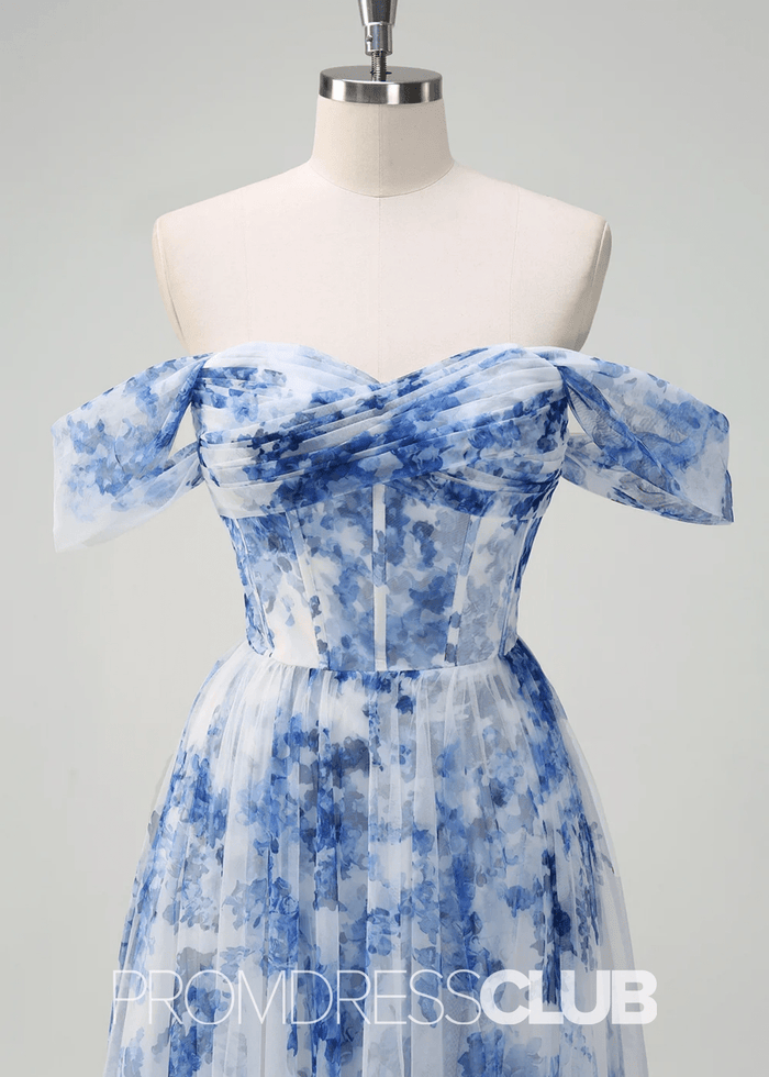 Irma | White Blue Flower Maxi Formal Dress - Price #price_variant_lowest# - Blue Floral - PromDressClub