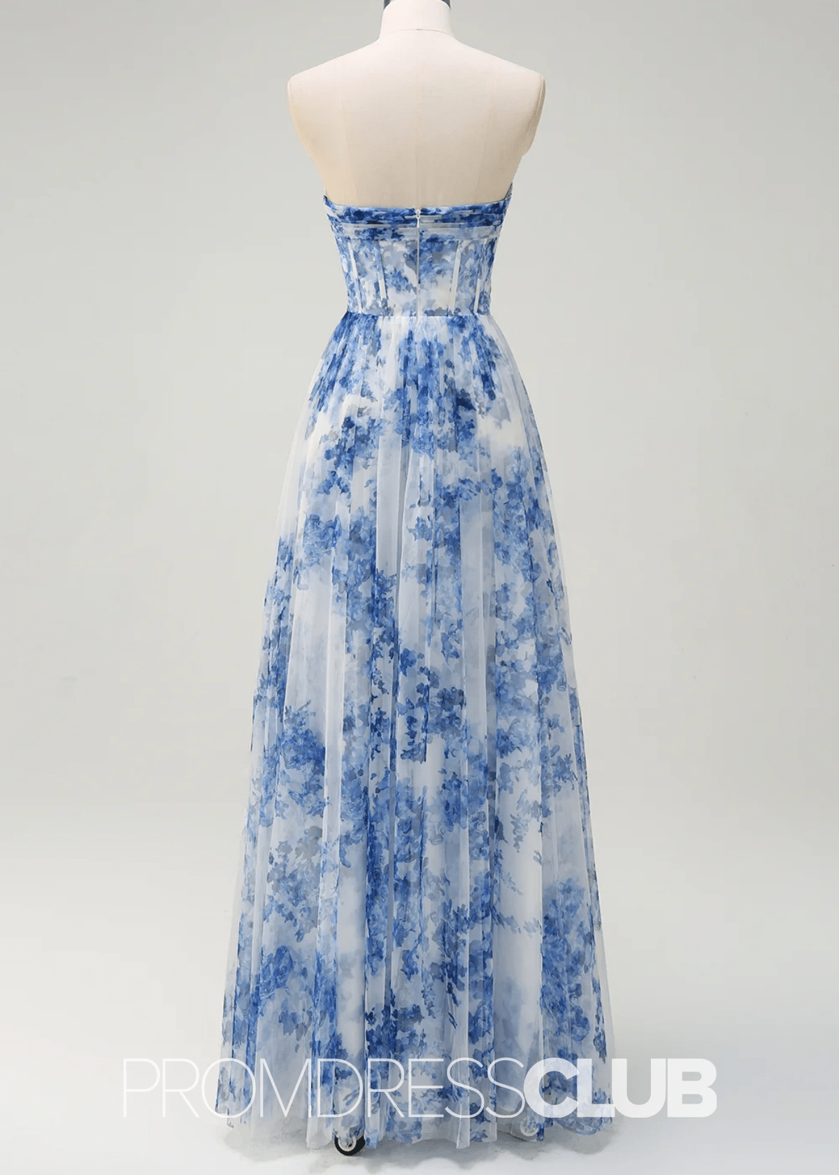 Irma | White Blue Flower Maxi Formal Dress - Blue Floral - PROMDRESS Club