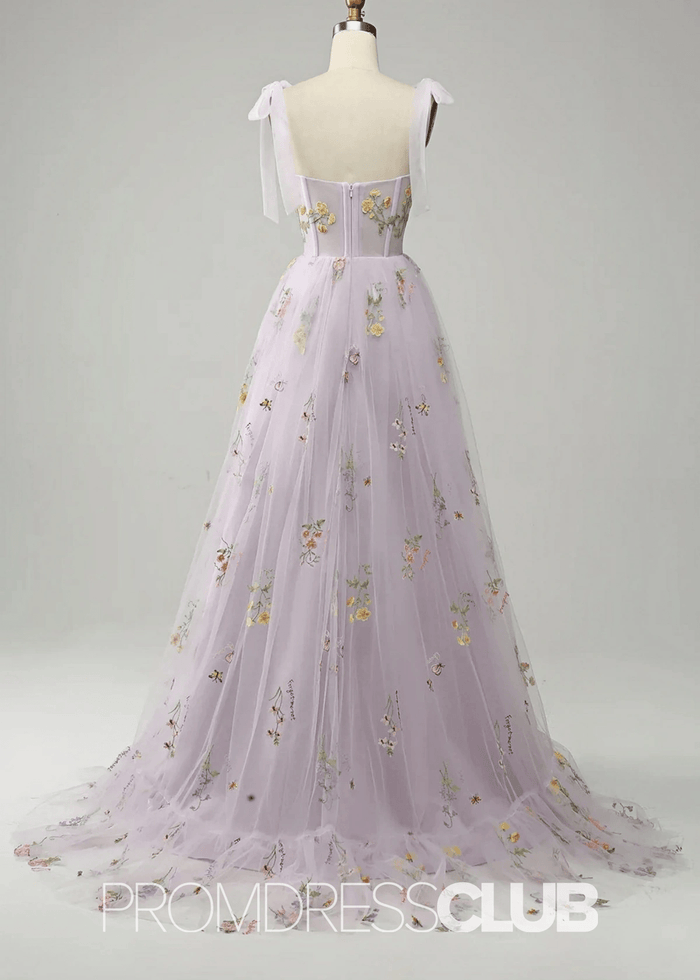 Isabel | Embroidery Corset Black Floral Long Prom Dress - Price #price_variant_lowest# - Lavender Floral - PromDressClub