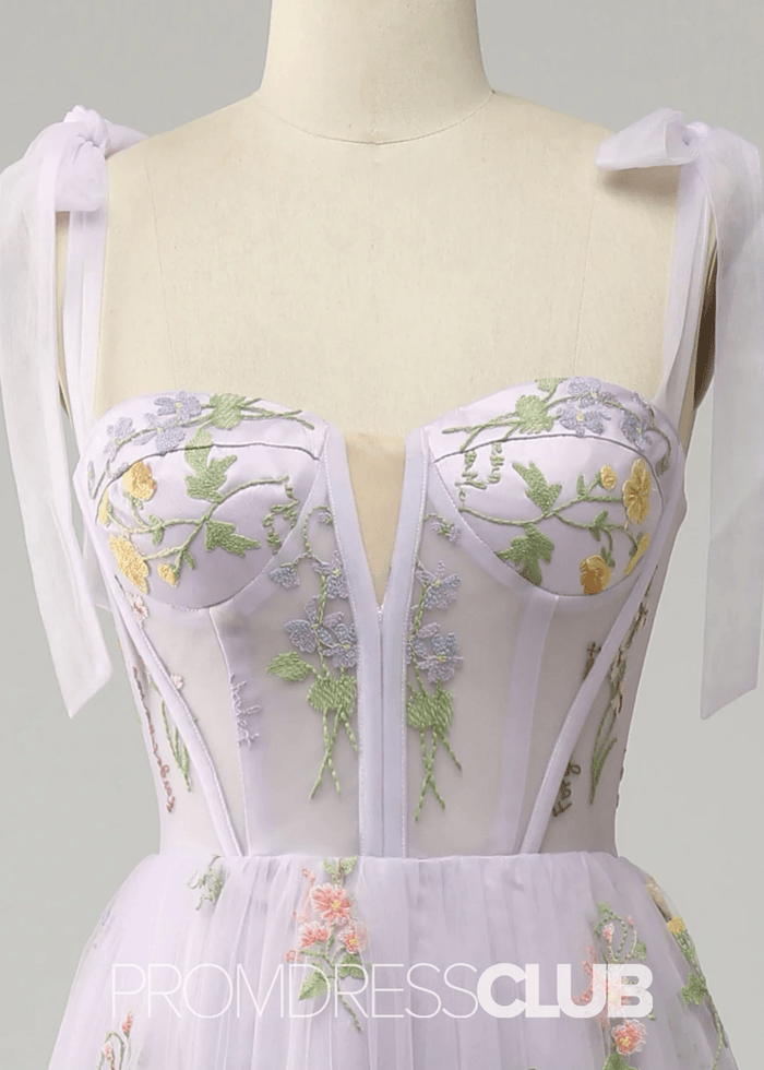 Isabel | Embroidery Corset Black Floral Long Prom Dress - Price #price_variant_lowest# - Lavender Floral - PromDressClub