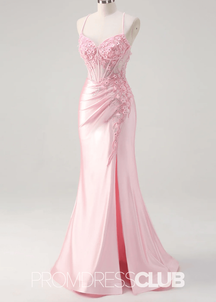 Ivy | Mermaid Corset Lace Light Pink Floral Maxi Formal Dress - Price #price_variant_lowest# - Pink Floral - PromDressClub