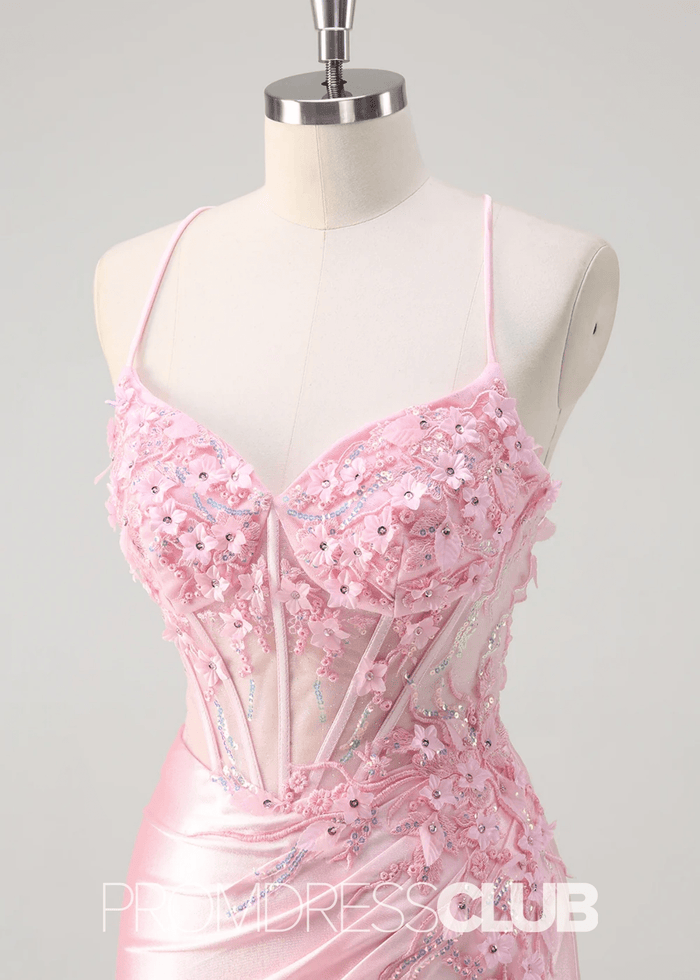 Ivy | Mermaid Corset Lace Light Pink Floral Maxi Formal Dress - Price #price_variant_lowest# - Pink Floral - PromDressClub