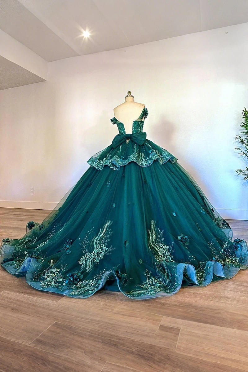 Ivy | Radiant Off Shoulder Green Quince Dresses for Elegant Celebrations - Green - PromDressClub