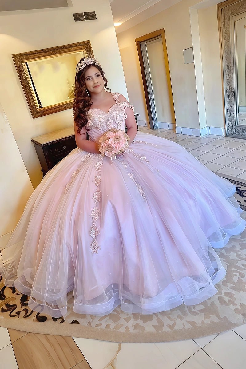 Jacqueline | Elegant Pink Quinceanera Dresses with Flower Embellishments for 15th Birthday - Light Pink - PromDressClub
