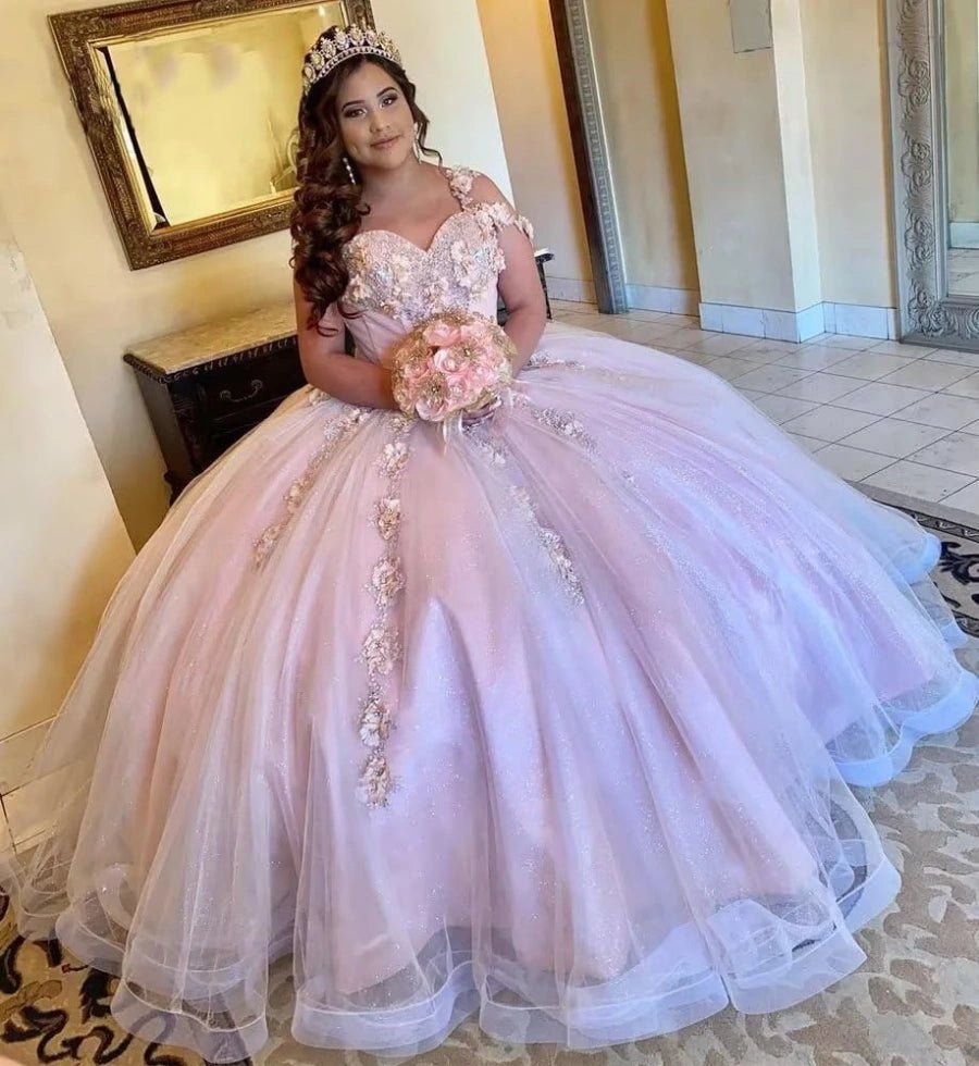 Jacqueline | Elegant Pink Quinceanera Dresses with Flower Embellishments for 15th Birthday - Light Pink - PromDressClub