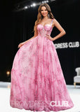 Janet | Pink Floral Sweetheart Pleated Long Prom Dress - Pink Floral - PROMDRESS Club