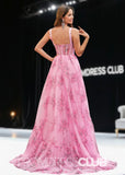 Janet | Pink Floral Sweetheart Pleated Long Prom Dress - Pink Floral - PROMDRESS Club