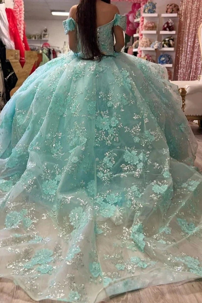 Jasmine | Stunning Light Blue Quinceanera Dresses with Ruffles and Off the Shoulder - Light Blue - PromDressClub