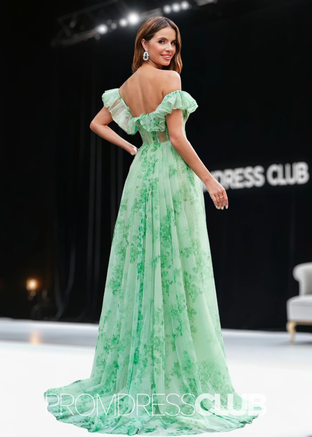 Jean | A Line Green Floral Long Prom Dress - Green Floral - PROMDRESS Club