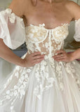 Jean | Enchanting Off the Shoulder Ball Gown Lace White Wedding Dress with Appliques Lace - White - PROMDRESS Club