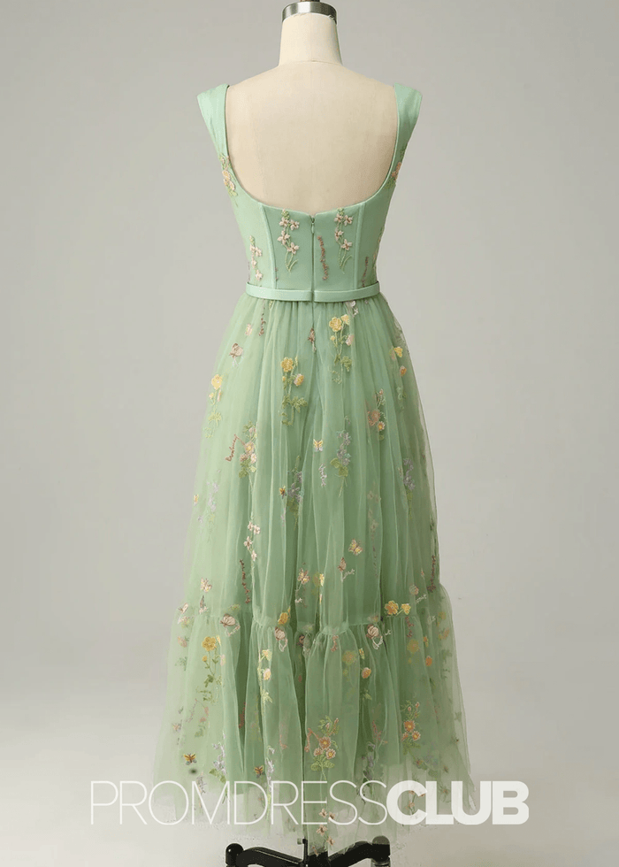 Jennifer | Light Purple Floral A Line Sweetheart Midi Prom Dress - Price #price_variant_lowest# - Sage Floral - PromDressClub