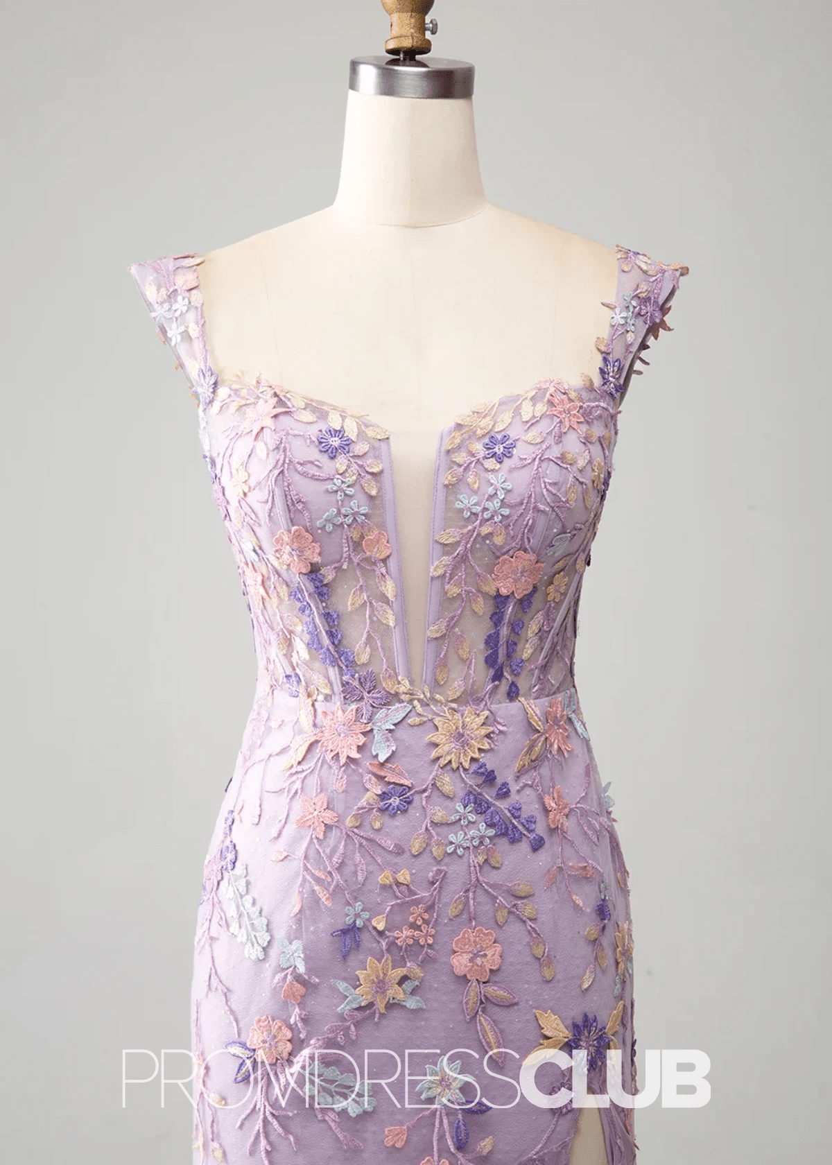 Jessica | Light Purple Floral Mermaid Embroidered Long Prom Dress - Light Purple Floral - PromDressClub