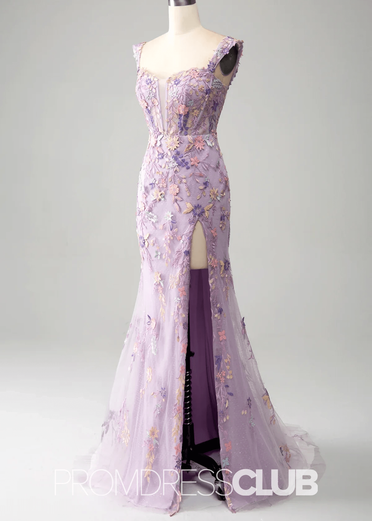 Jessica | Light Purple Floral Mermaid Embroidered Long Prom Dress - Light Purple Floral - PromDressClub