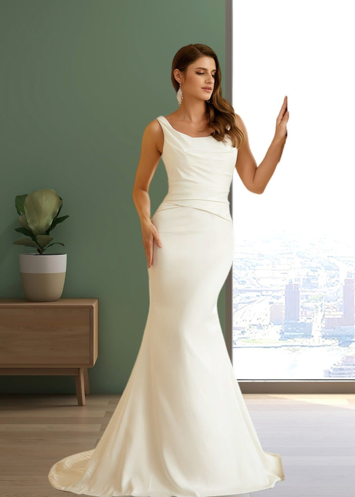 Jessie | Elegant Mermaid Wedding Dress with Square Neckline and Pleated Bodice - Perfect for Your Dream Wedding - Ivory - PromDressClub