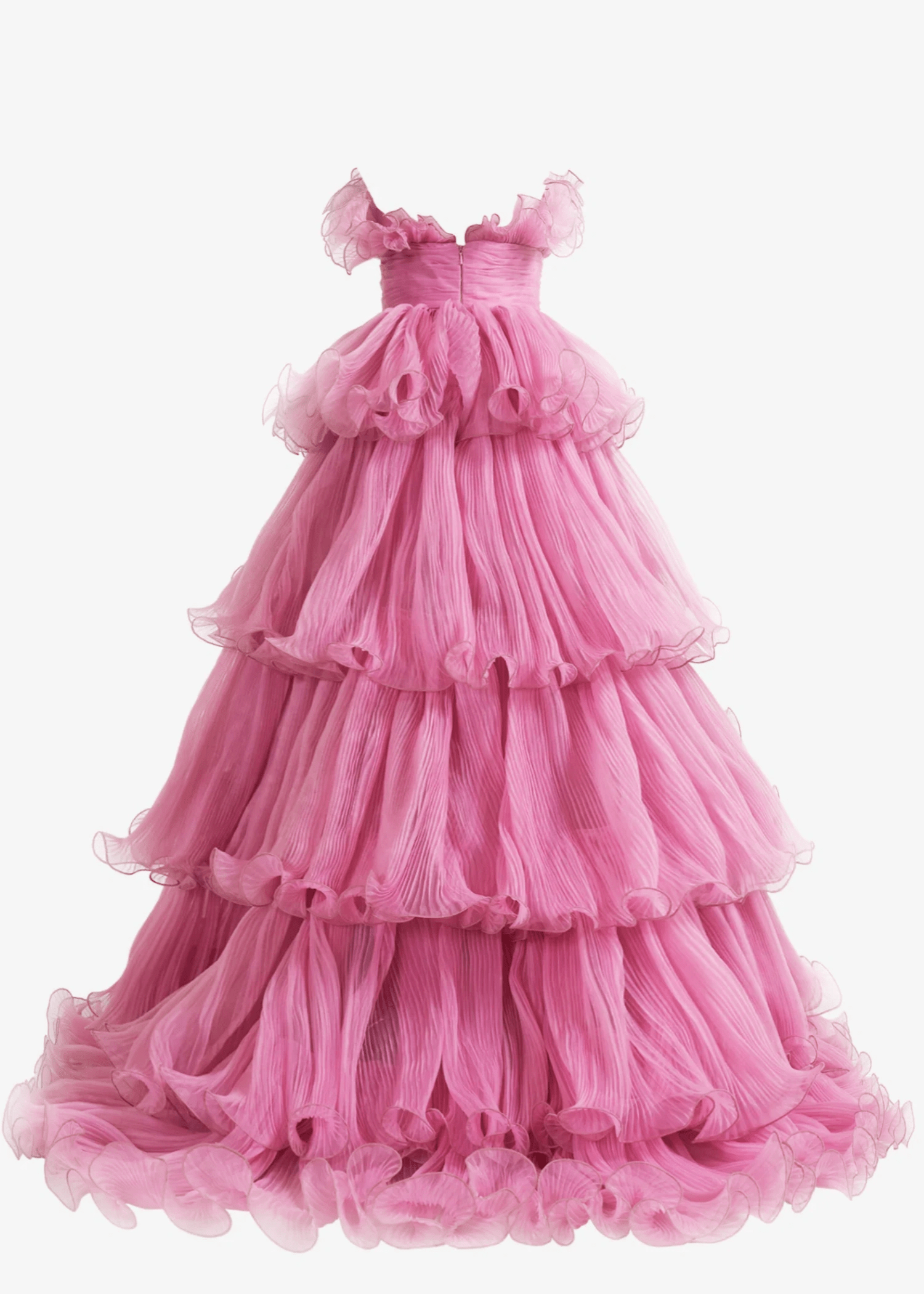 Joanna |A - Line Strapless Tiered Crinkled Pink Tulle Prom Dress With Tiered Ruffles - Dusty Pink - US0 - PromDressClub