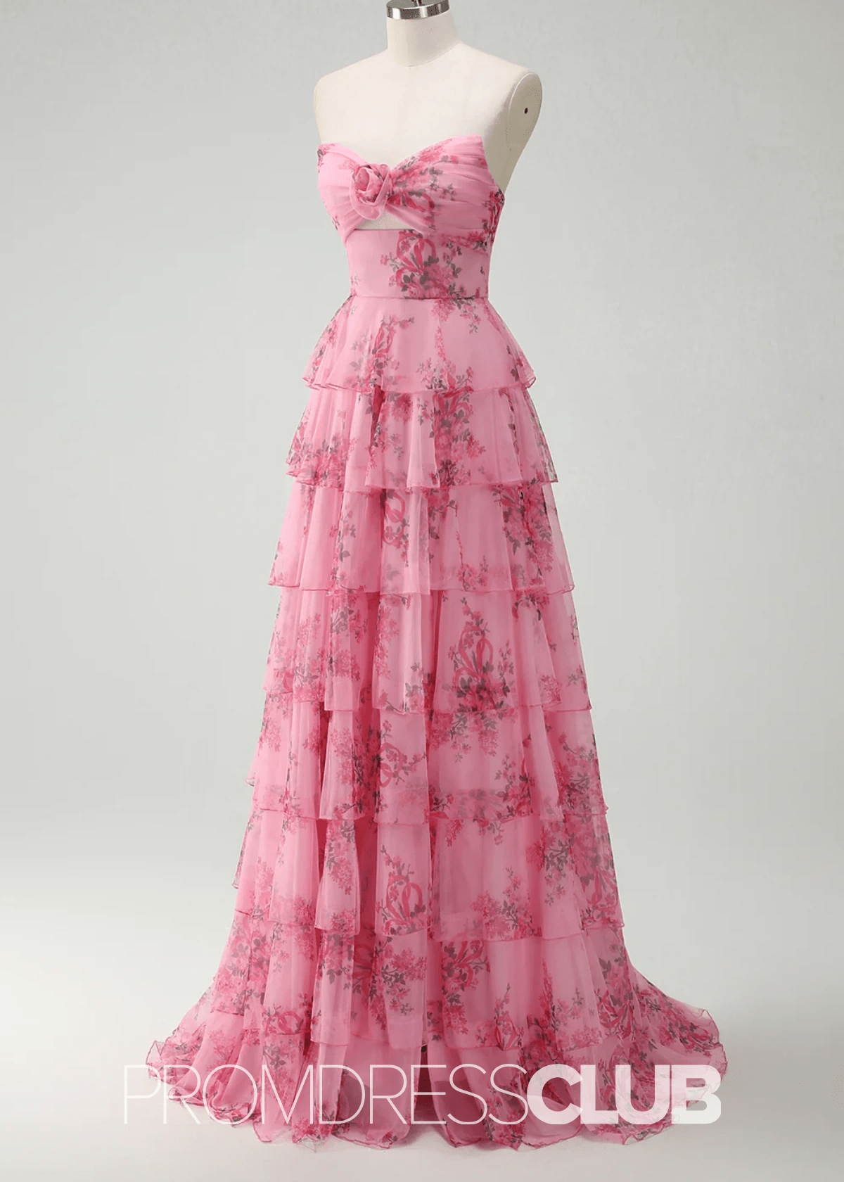 Joanna | Blush Floral A Line Long Prom Dress with Slit - Price #price_variant_lowest# - Blush Floral - PromDressClub