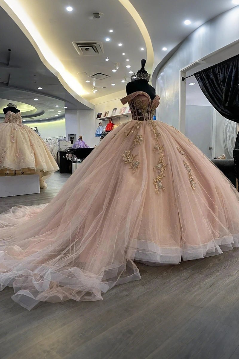 Joelle | Step Into Stardom with Breathtaking Rose Gold Quince Dresses - Rose Gold - PromDressClub