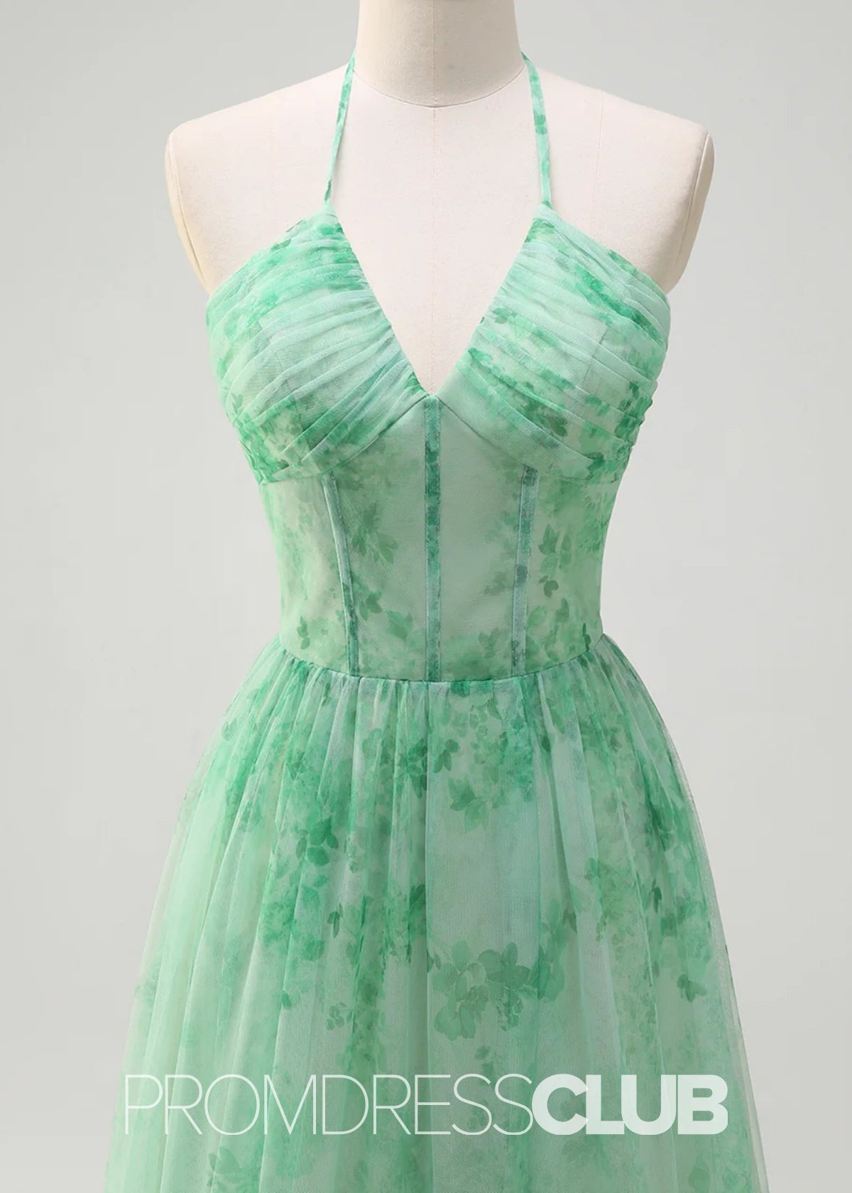 Josephine | Green Floral Corset Ruffles A - Line Long Prom Dress - Green Floral - PROMDRESS Club