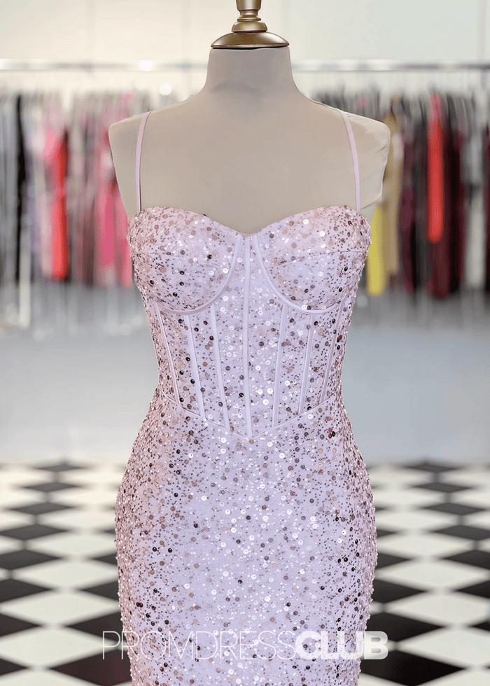 June | Mermaid Spaghetti Straps Light Pink Sequin Long Prom Dress - Price #price_variant_lowest# - Light Pink - PromDressClub