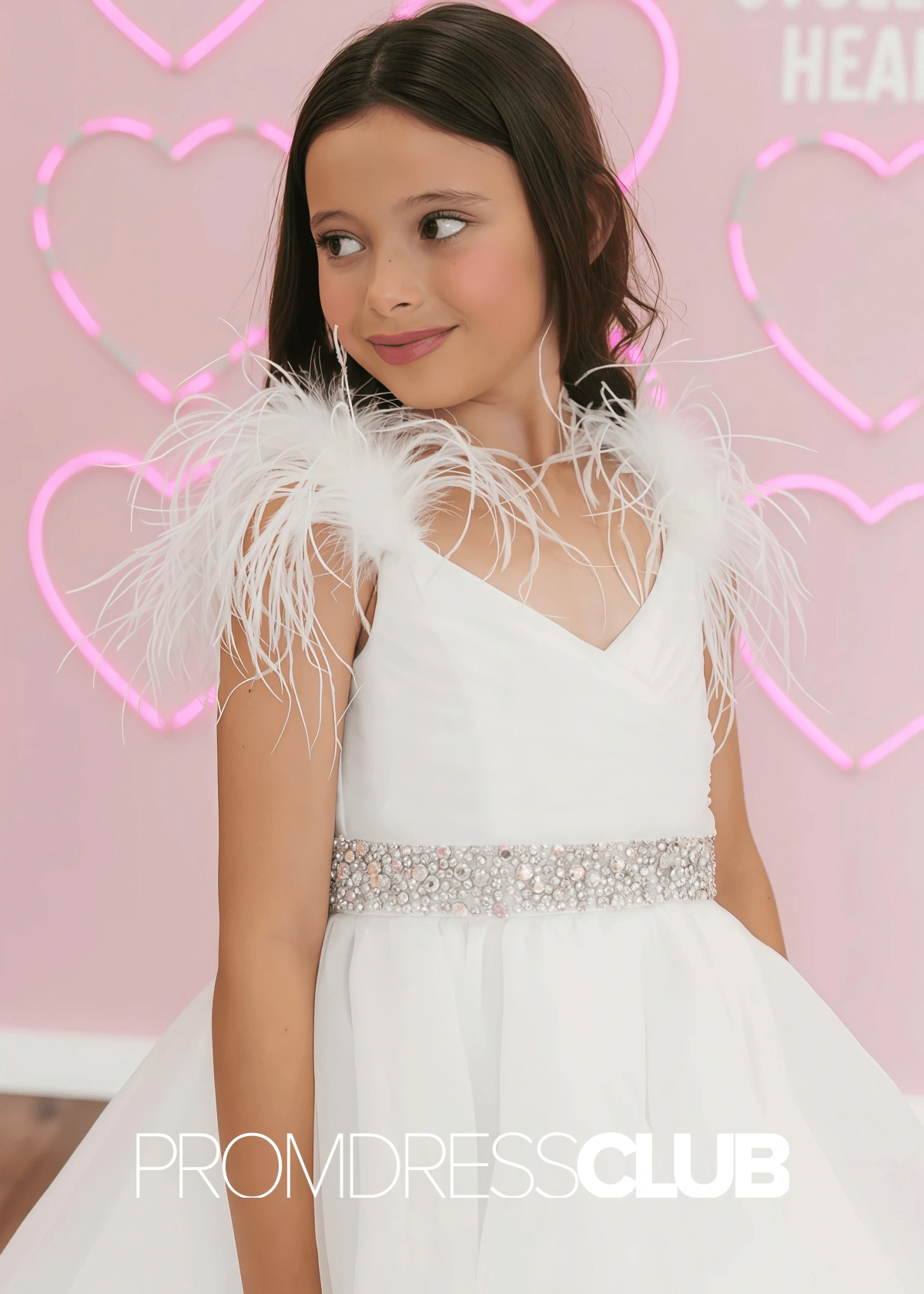 karen | Beaded White Feathers Pageant Dresses for Girls - White - PromDressClub