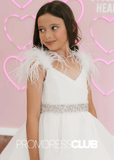 karen | Beaded White Feathers Pageant Dresses for Girls - White - PromDressClub