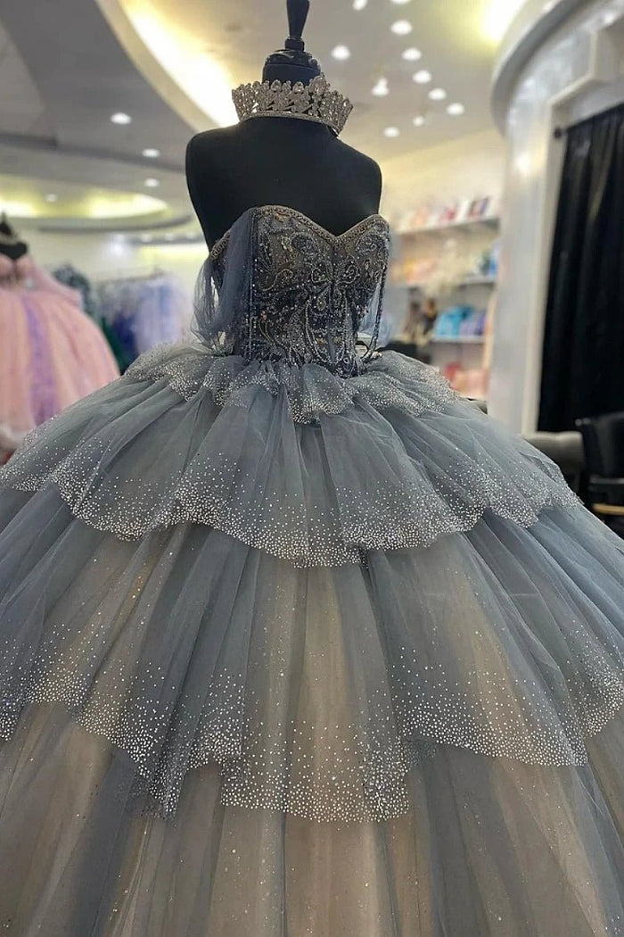 Karla | Step Into Elegance with Our Grey Quince Dress - Grey - PromDressClub