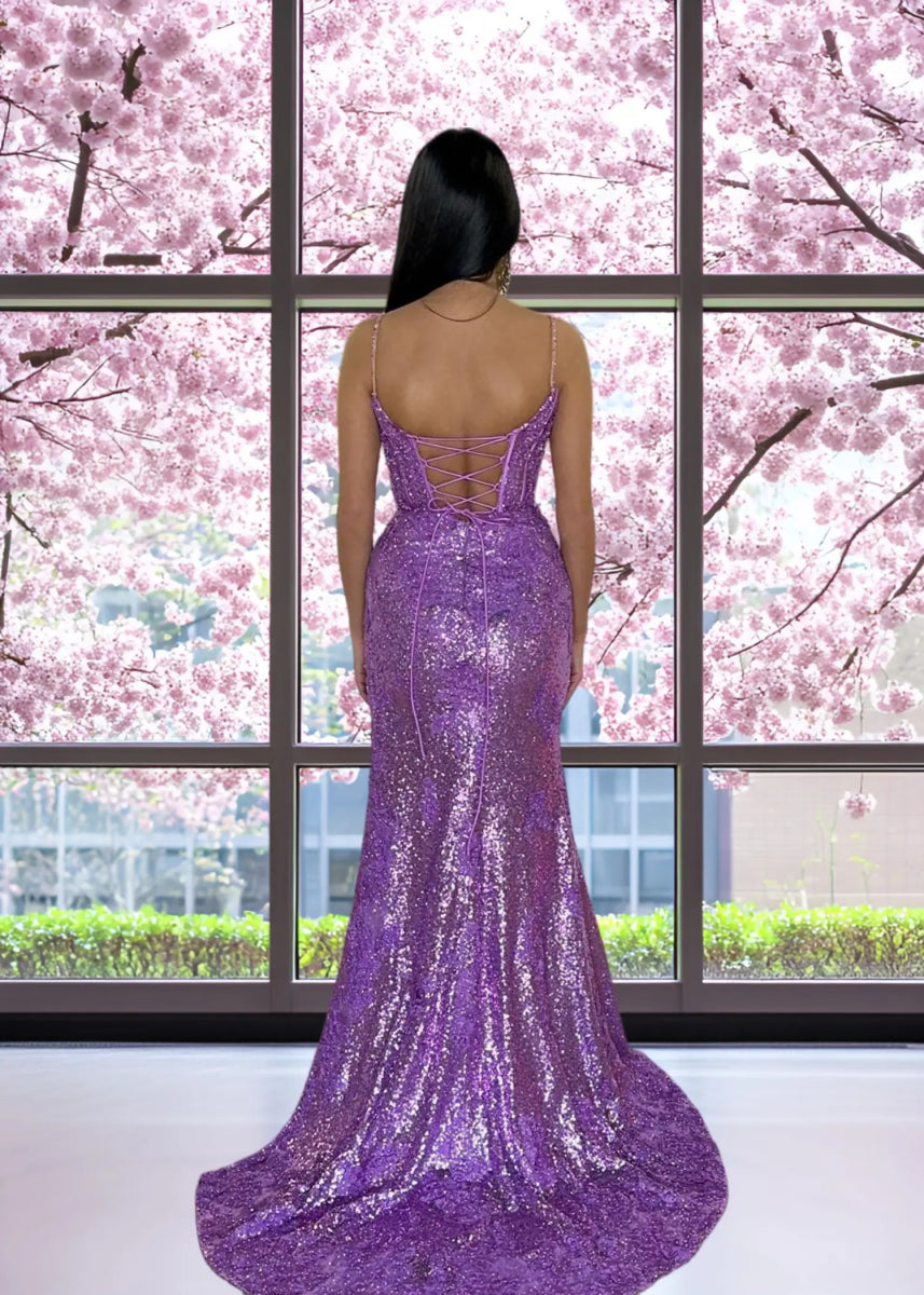 Kate | Sparkly Black Red Mermaid Strapless Strap Prom Dress with Slit and Train - Dark Purple - PromDressClub