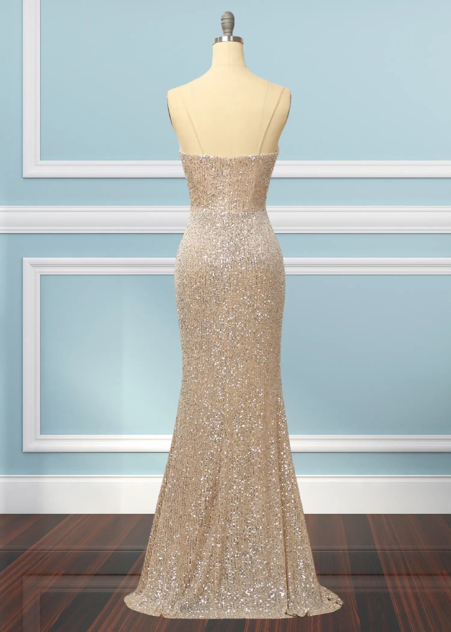 Kate |Trumpet Mermaid Silver Sequins Champagne Long Prom Dress with Slit - Champagne - US0 - PromDressClub