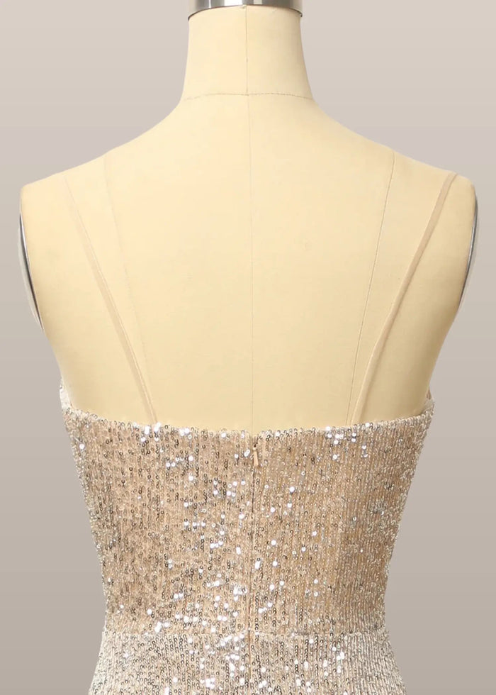 Kate | Strapless Champagne Sequin Mermaid Prom Dress Split - Champagne - PromDressClub