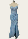 Katherine | Mermaid Appliques Blue Sequin Long Prom Dress - Blue - PROMDRESS Club