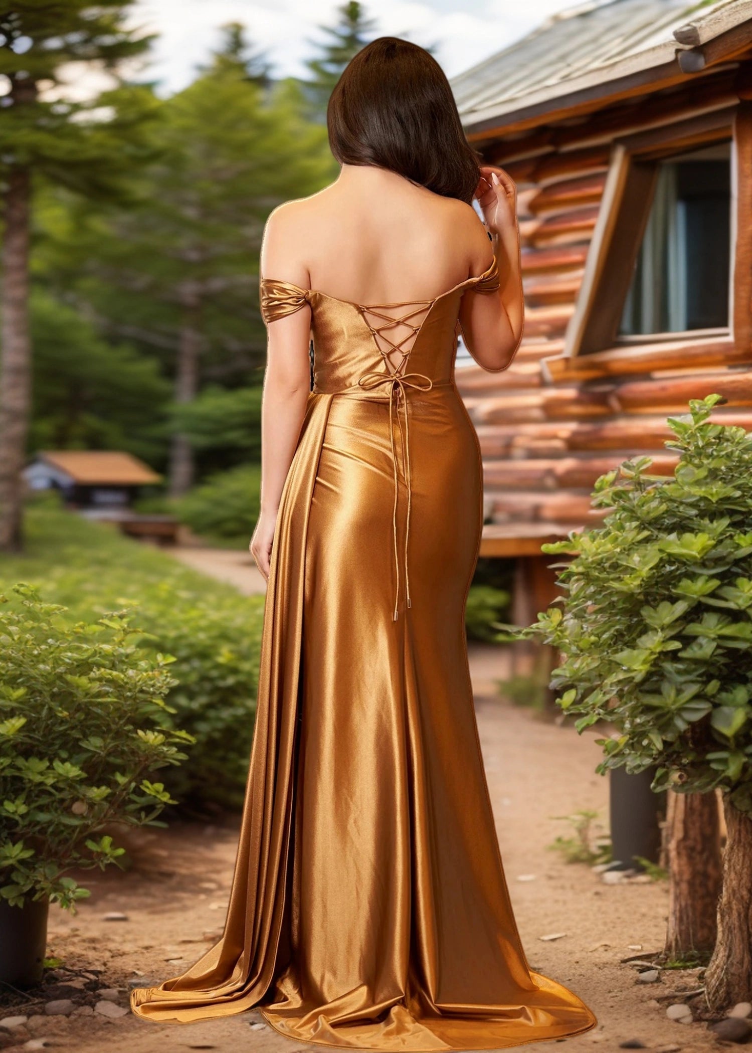 Katherine |Satin Mermaid Long Dusty Blue Prom Dress with Slit - Gold - US0 - PromDressClub